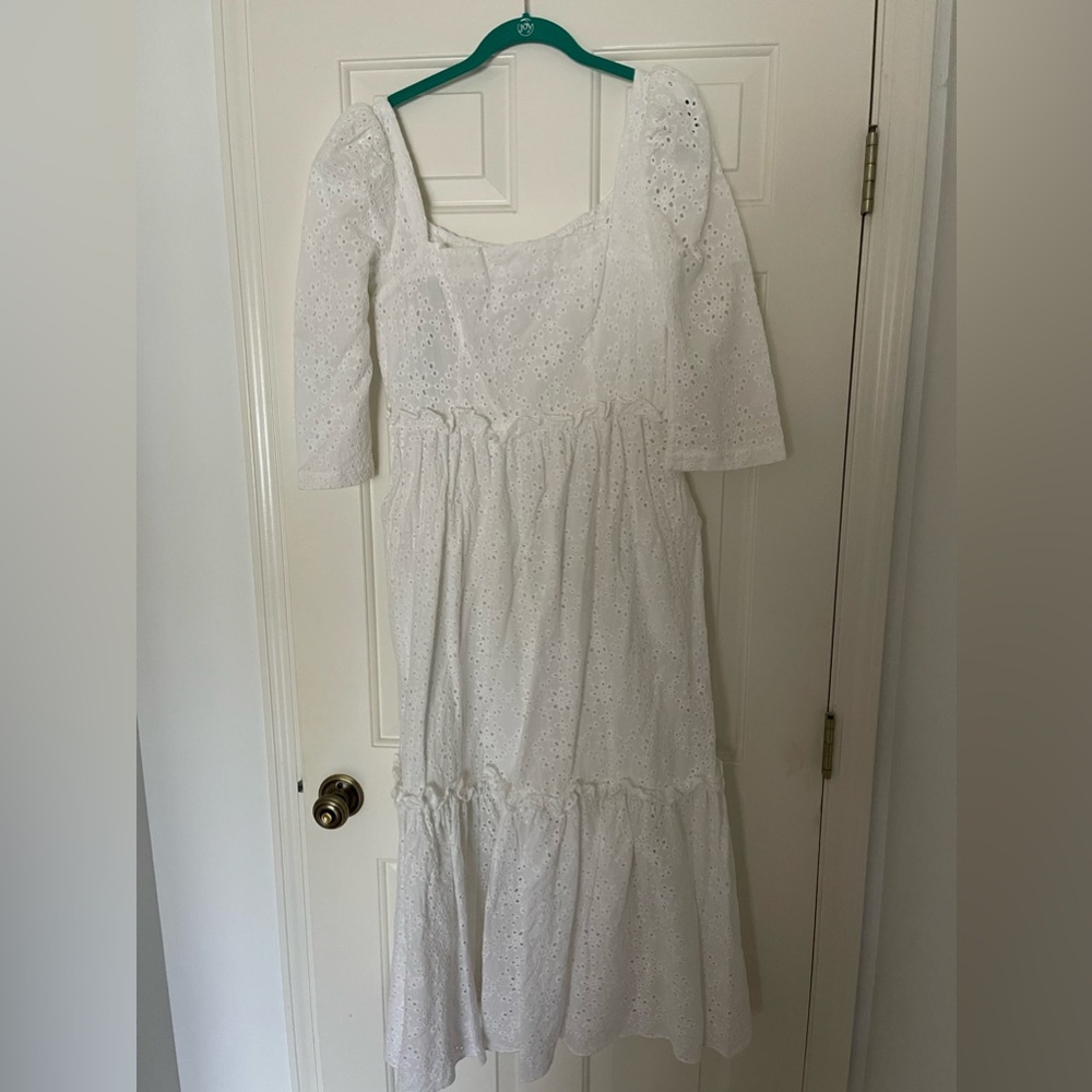 Cara Cara Blue Hill Dress in white eyelet. Sz 10